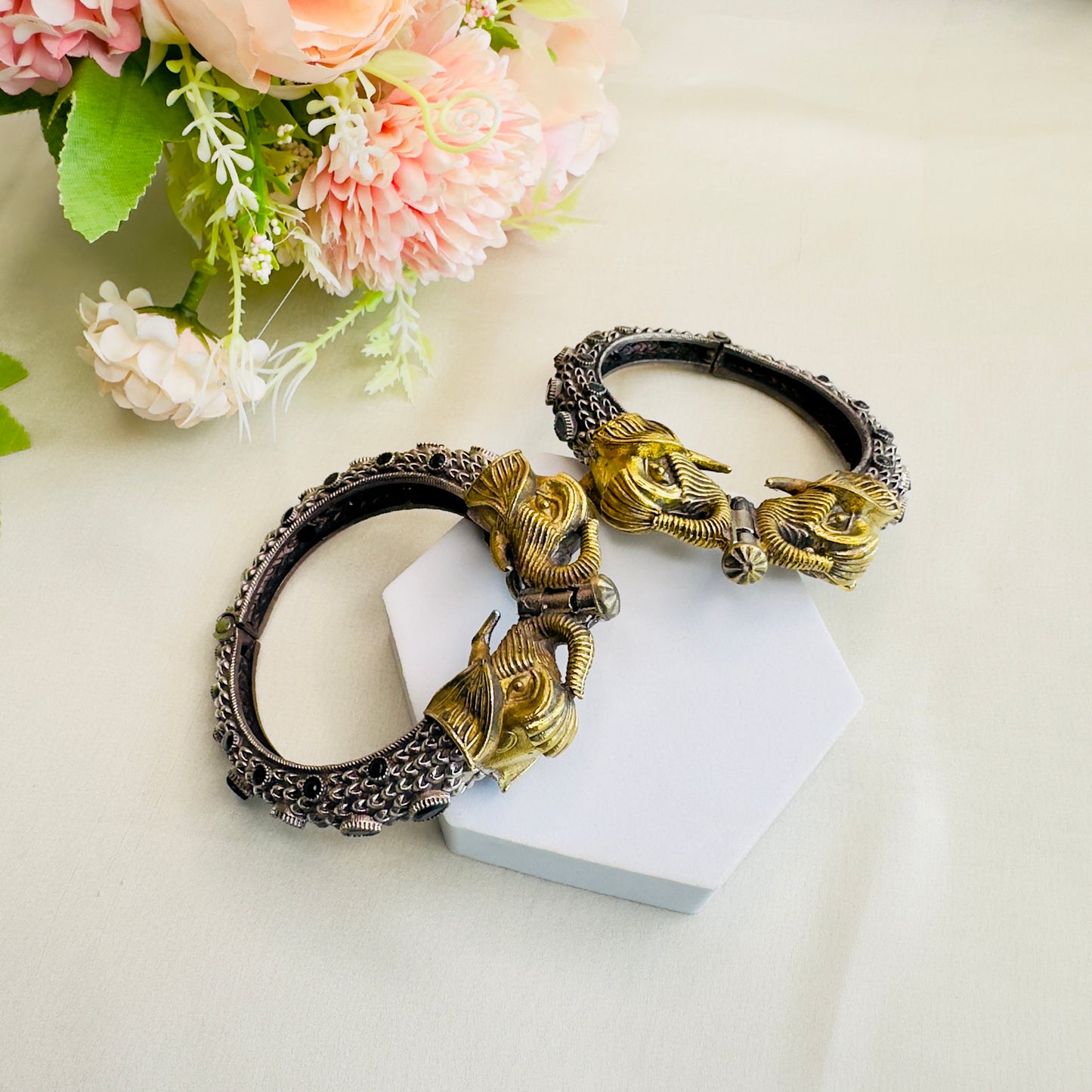 Elephant Motif Dual Tone Bangles