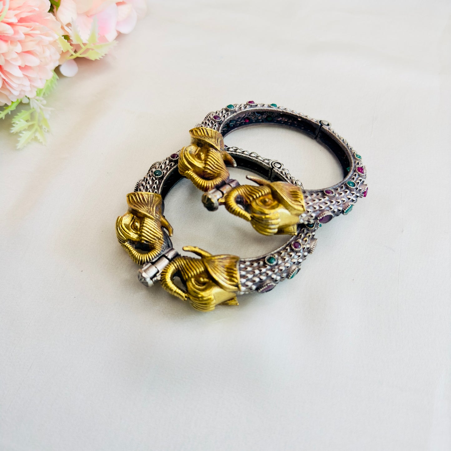 Elephant Motif Dual Tone Bangles