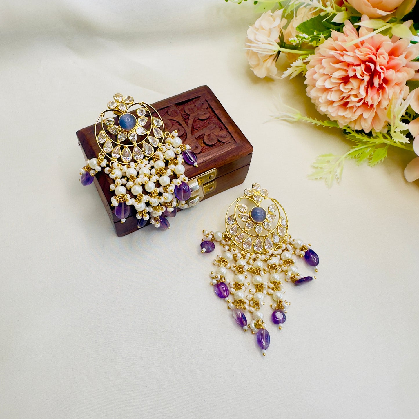 Kundan Purple Earrings