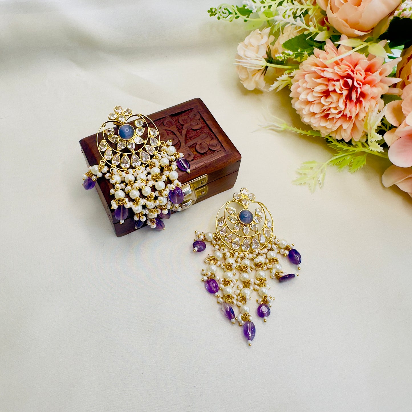 Kundan Purple Earrings