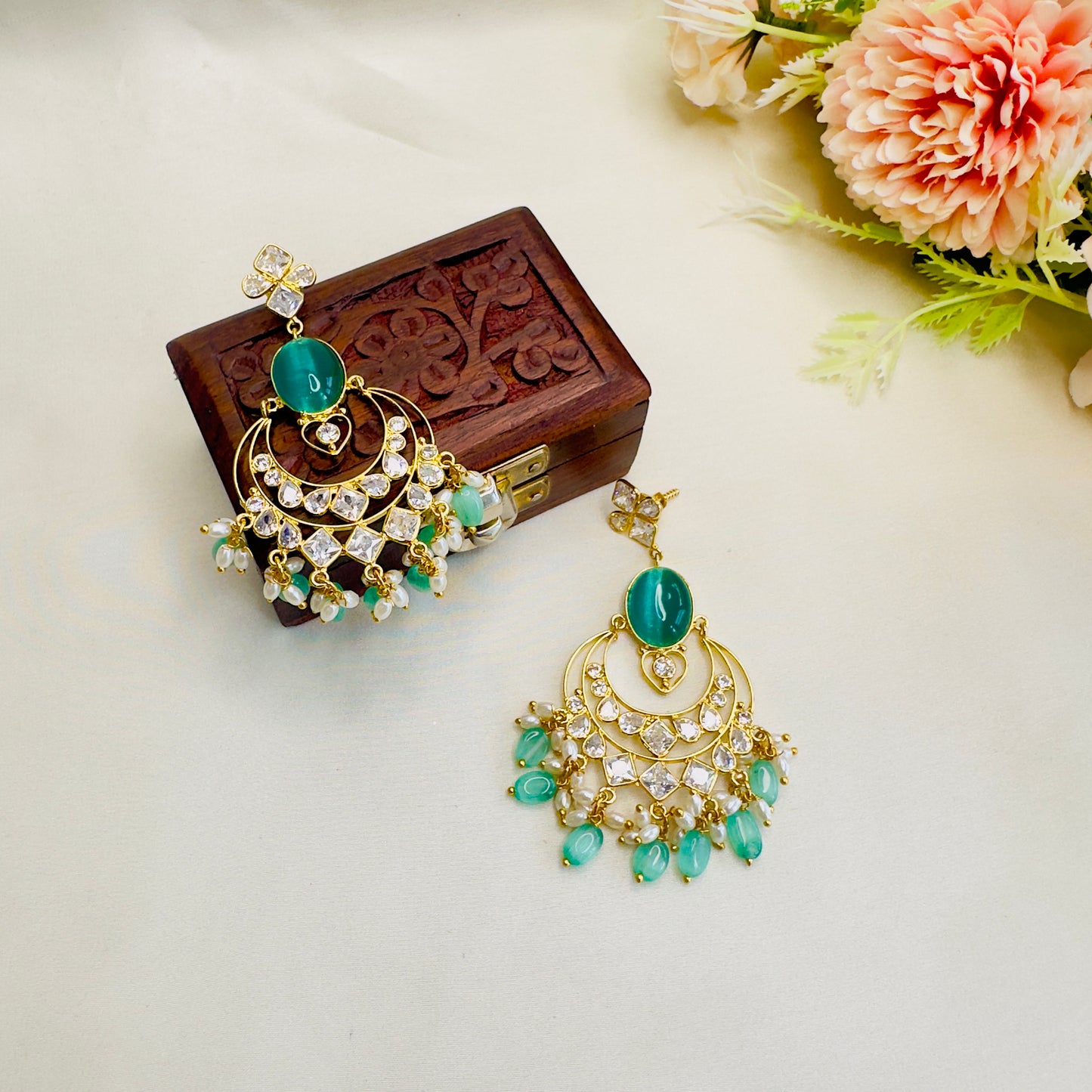 Sea Green Chand Bali Earrings