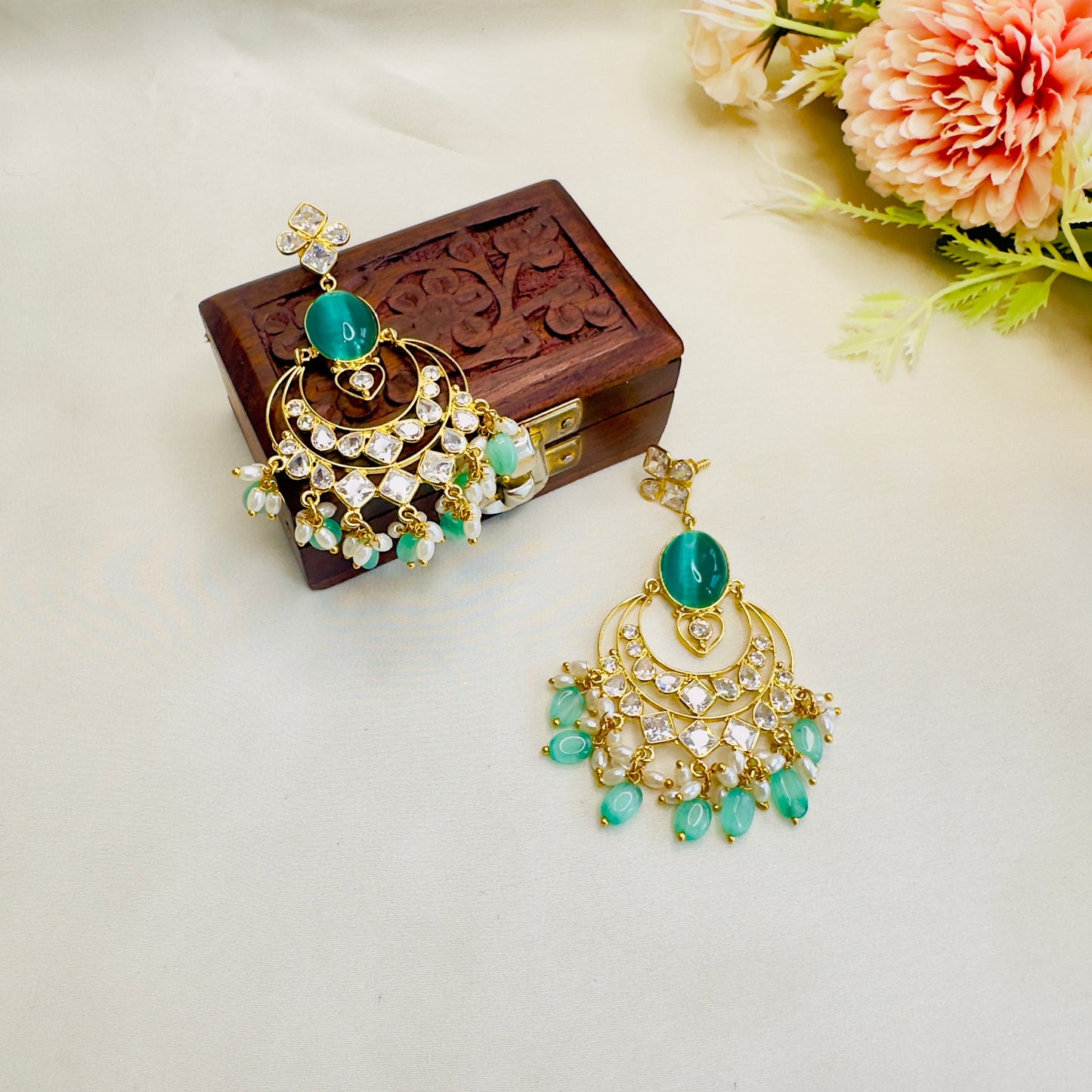 Sea Green Chand Bali Earrings