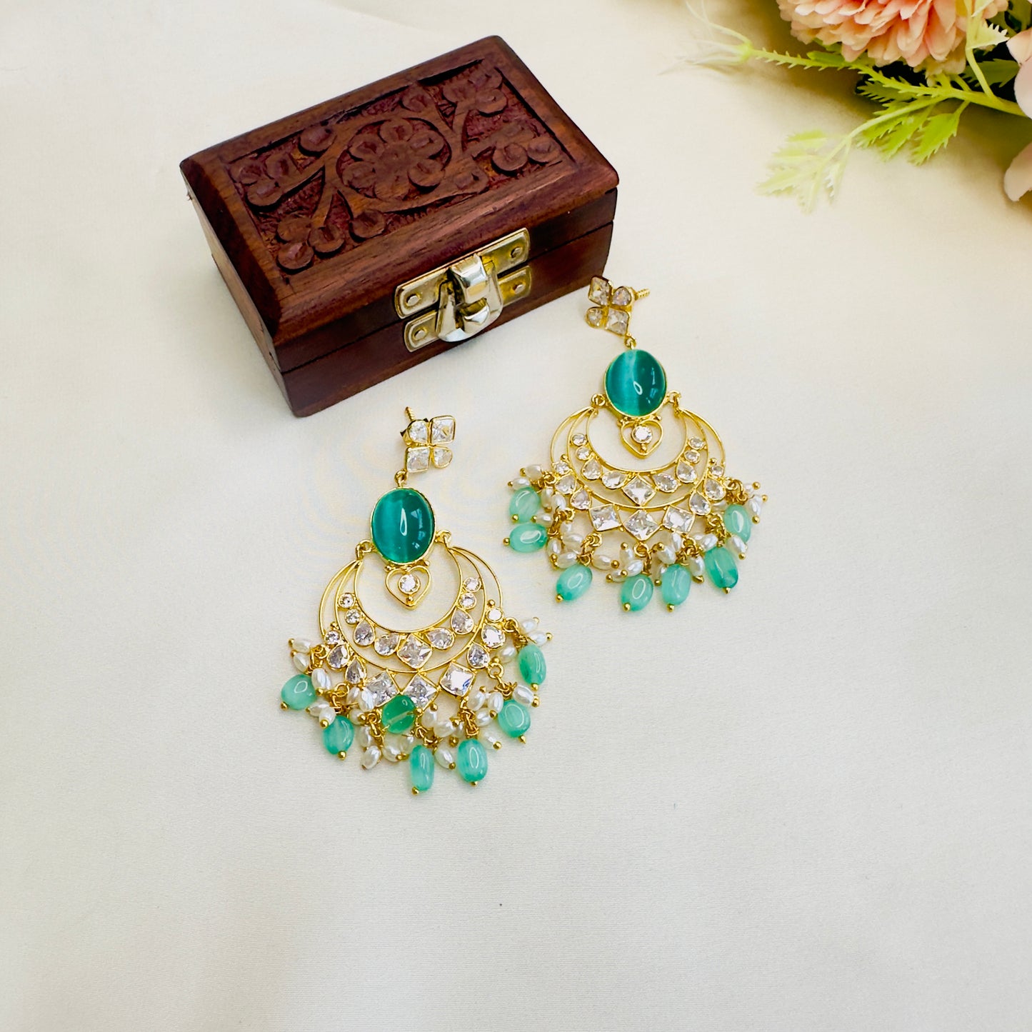 Sea Green Chand Bali Earrings