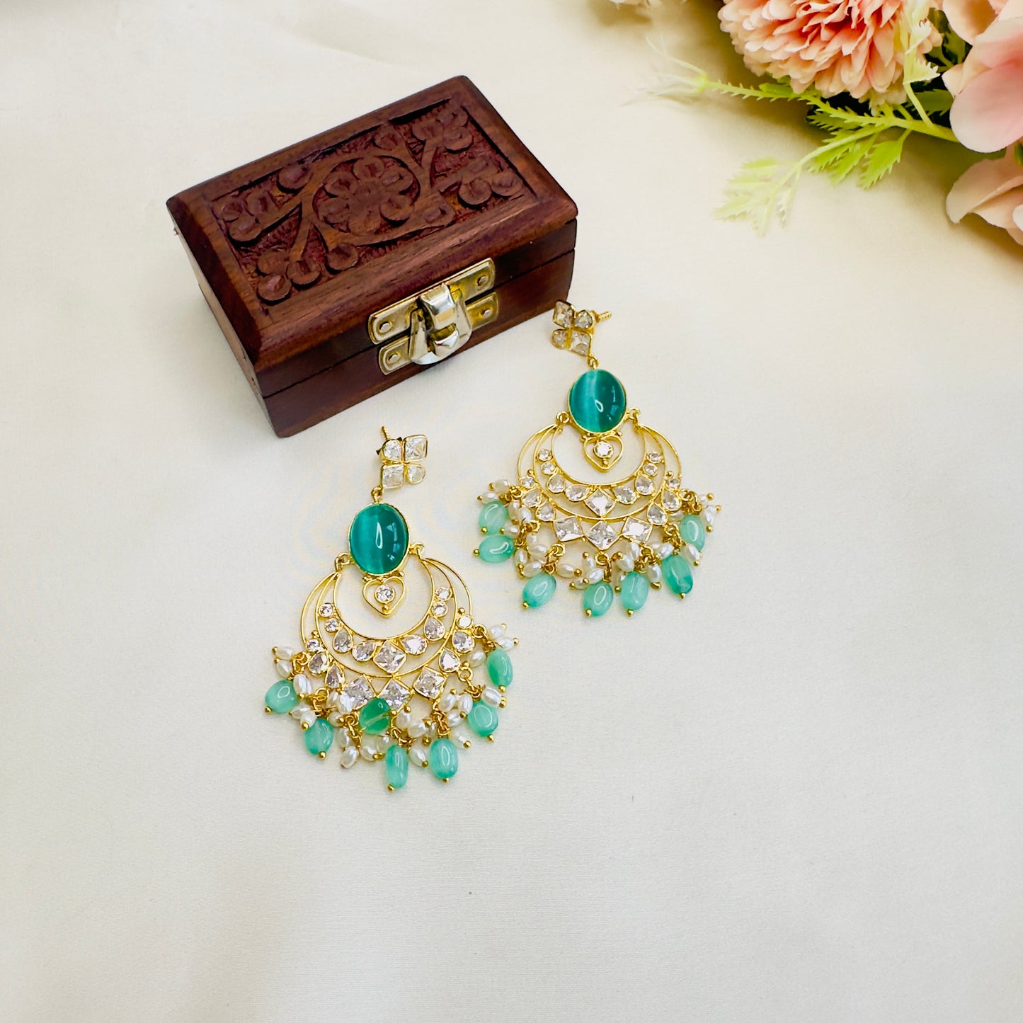 Sea Green Chand Bali Earrings