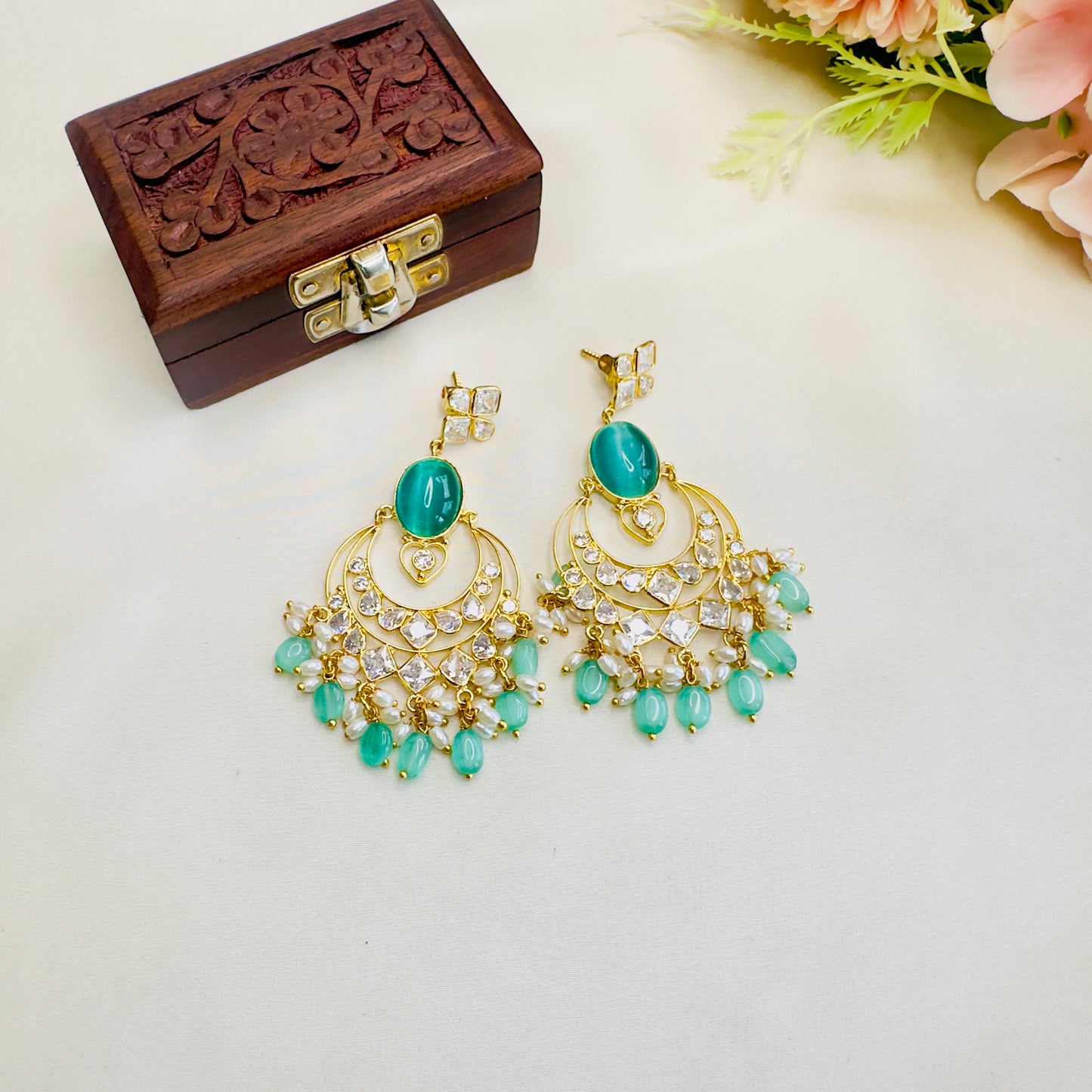 Sea Green Chand Bali Earrings