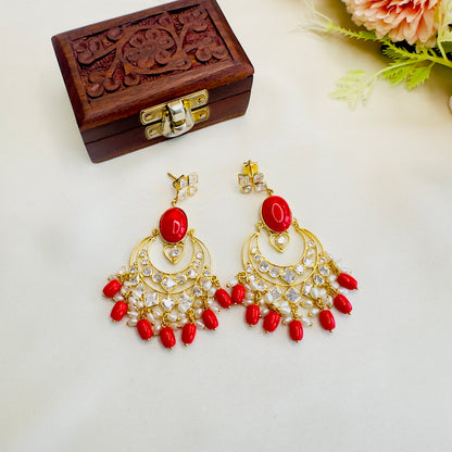 Coral Beads Kundan Earrings