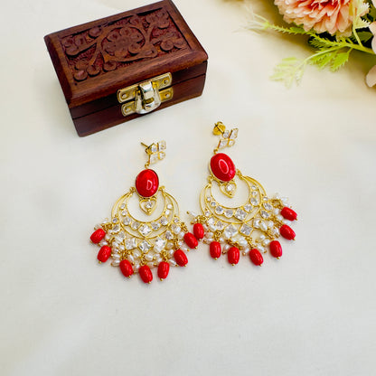 Coral Beads Kundan Earrings