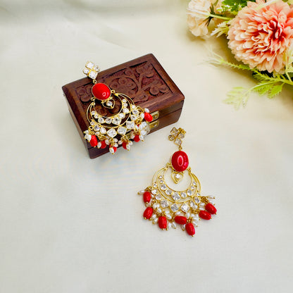 Coral Beads Kundan Earrings