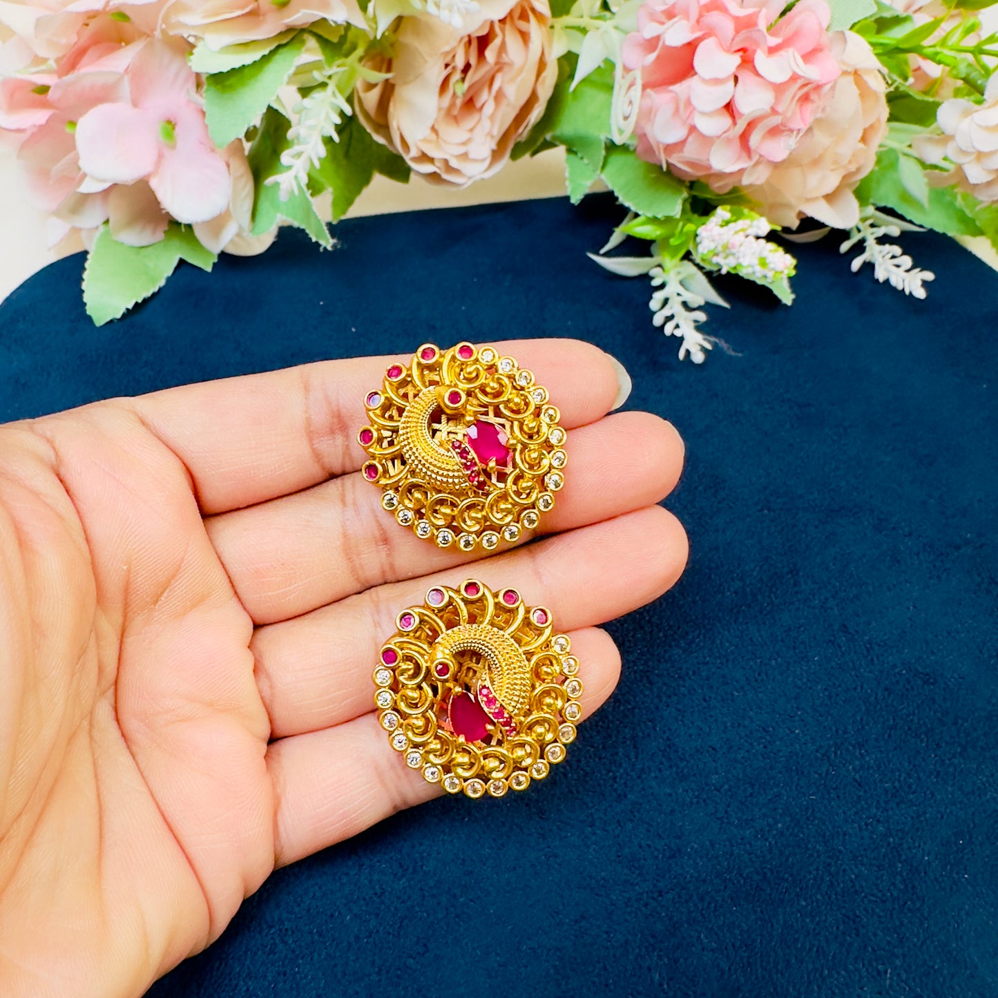 Peacock Temple Stud Earrings