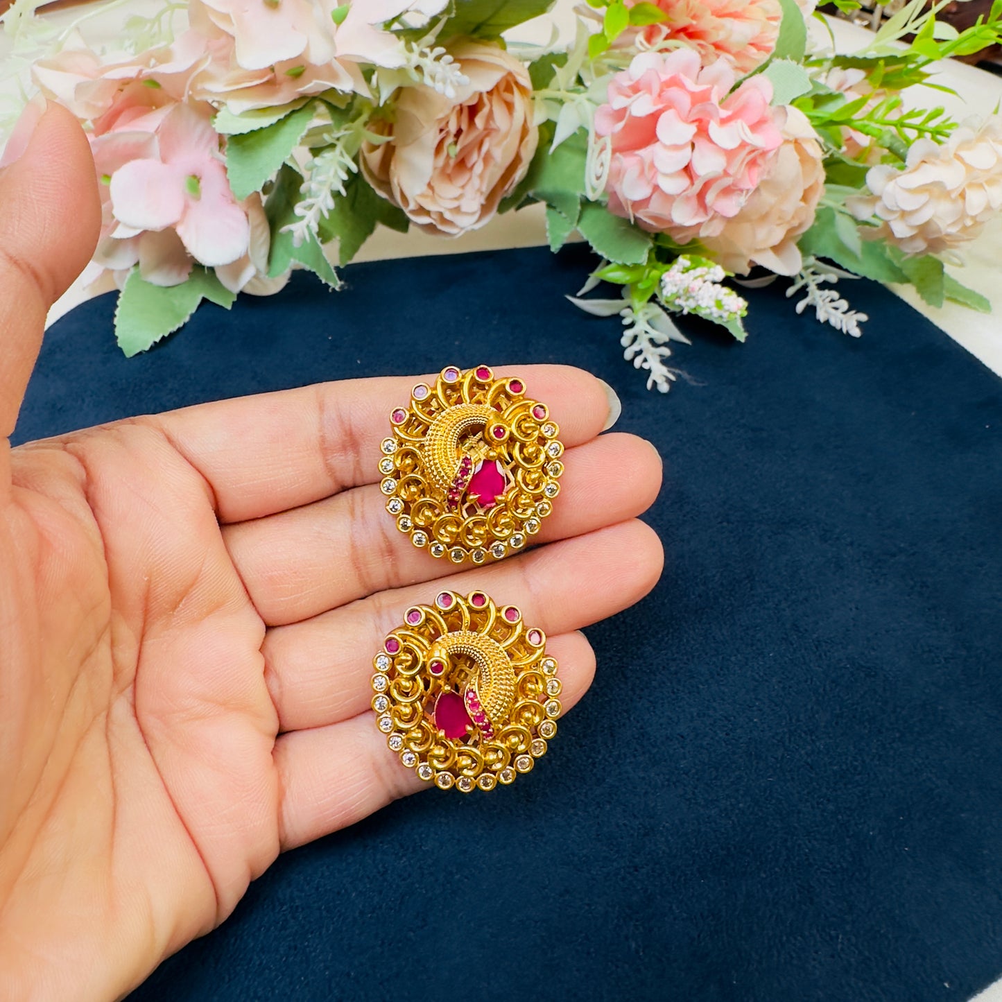 Peacock Temple Stud Earrings