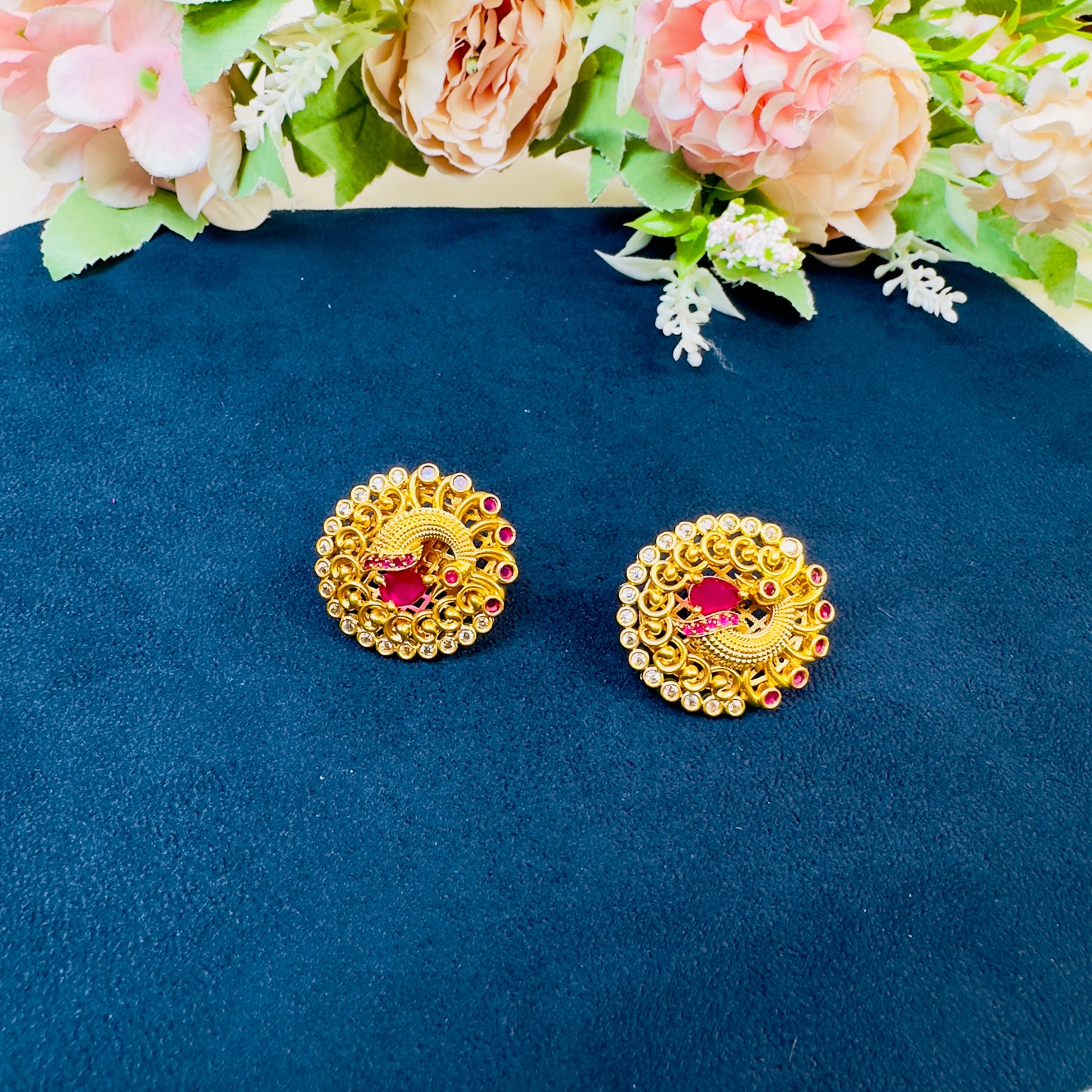 Peacock Temple Stud Earrings