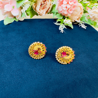 Peacock Temple Stud Earrings