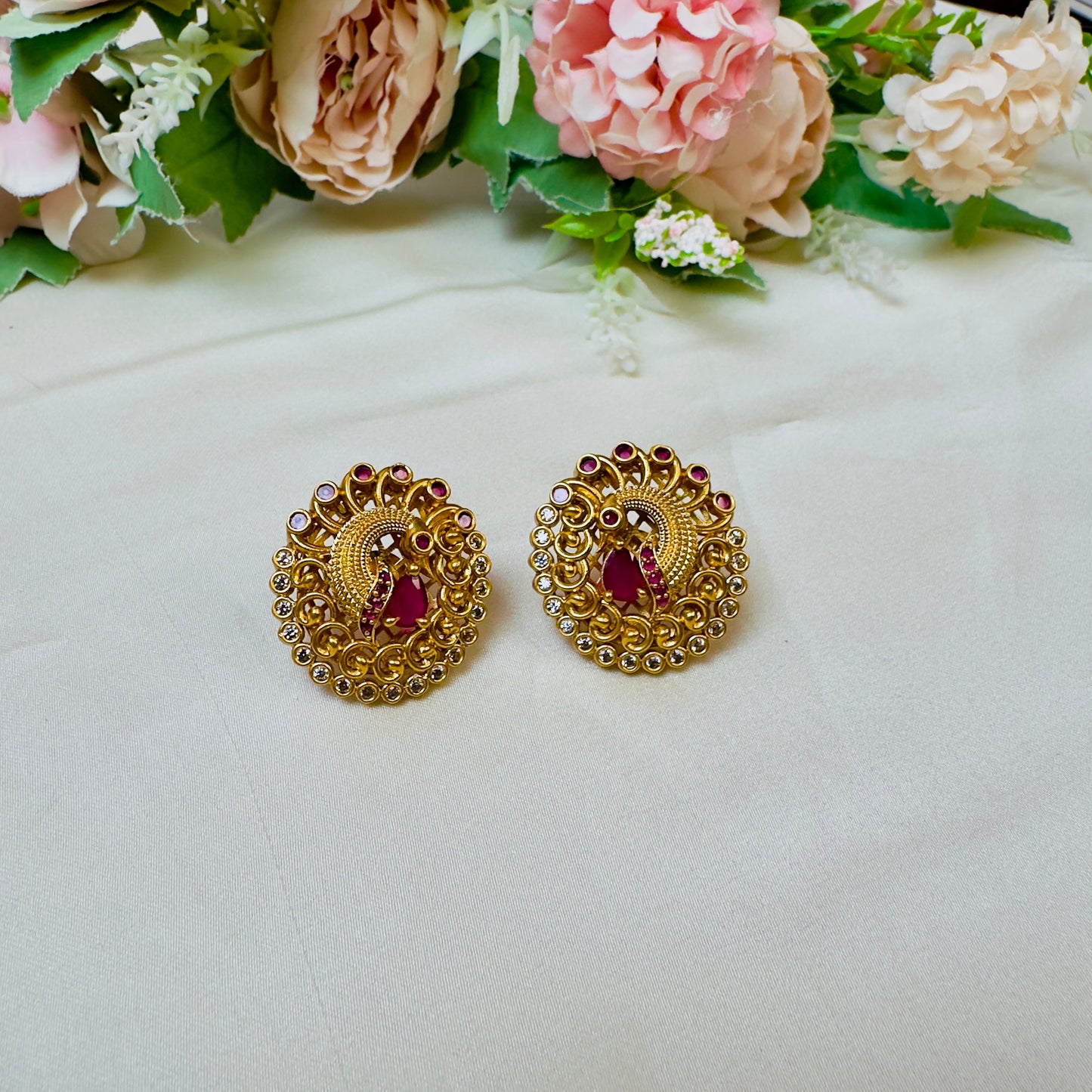 Peacock Temple Stud Earrings