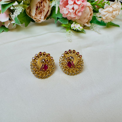 Peacock Temple Stud Earrings