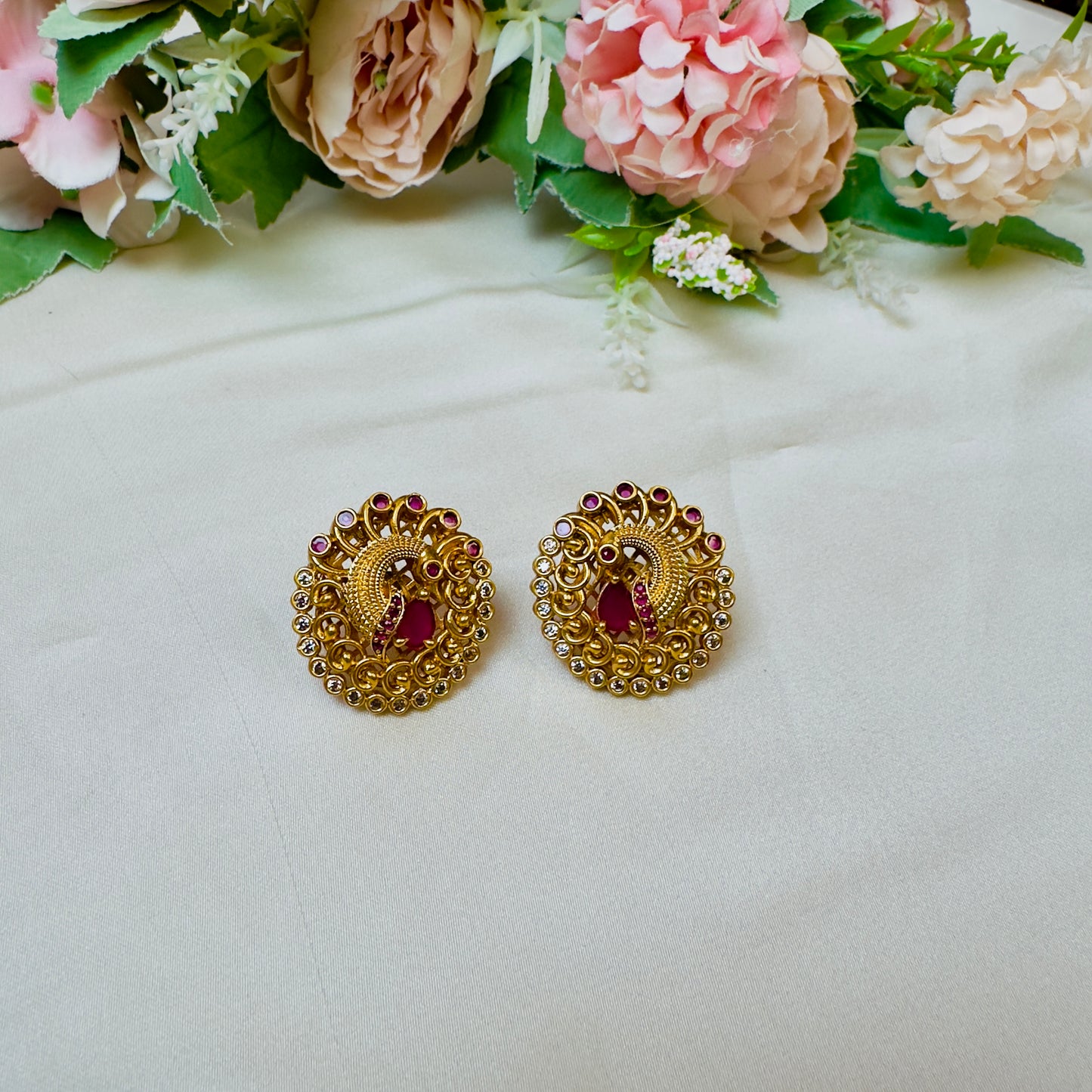 Peacock Temple Stud Earrings