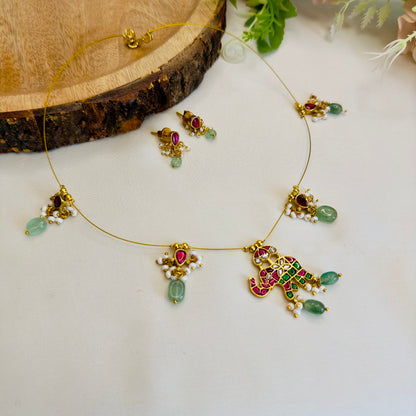 Elephant Motif Invisible Necklace Set