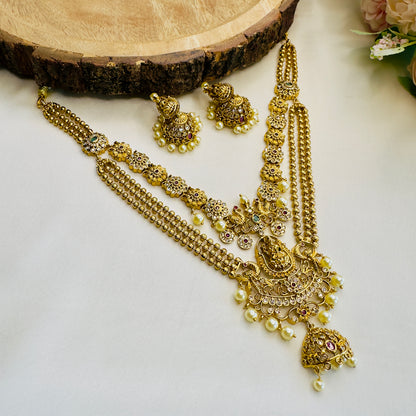 Double layer Lakshmi Motif Necklace Set