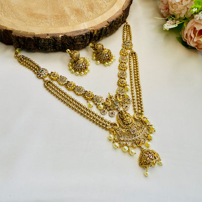 Double layer Lakshmi Motif Necklace Set