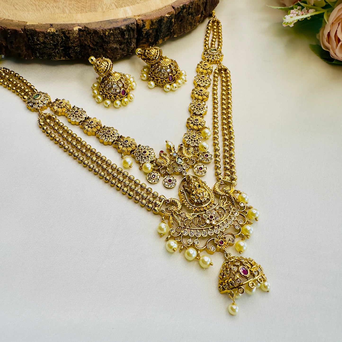 Double layer Lakshmi Motif Necklace Set