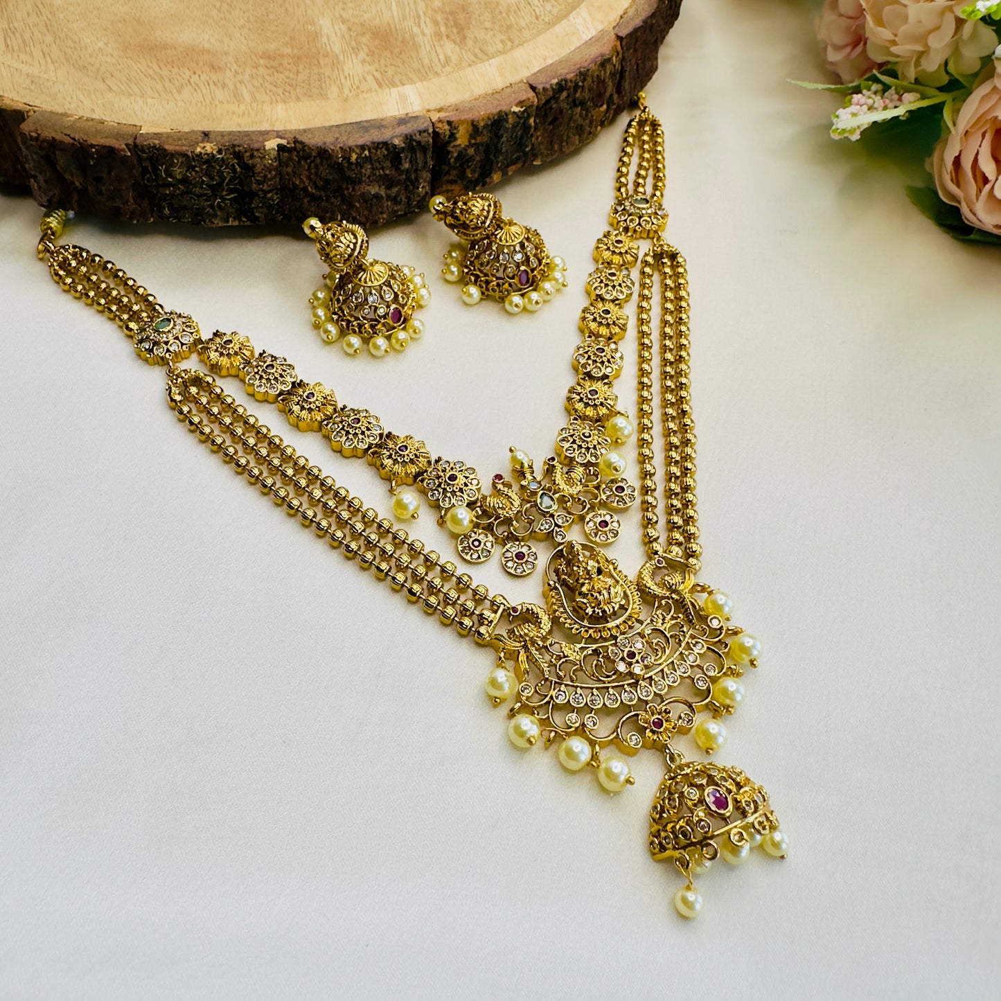 Double layer Lakshmi Motif Necklace Set