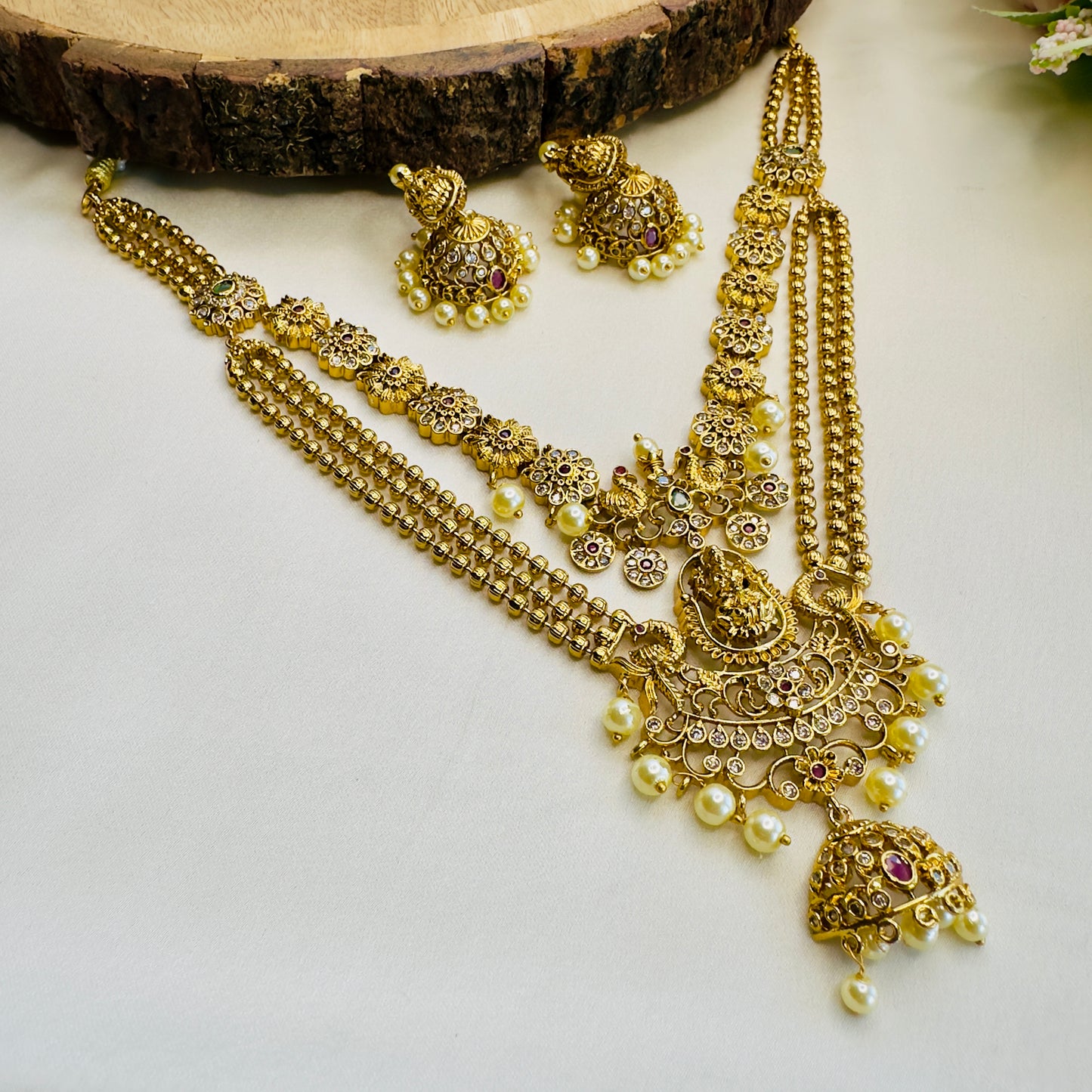 Double layer Lakshmi Motif Necklace Set