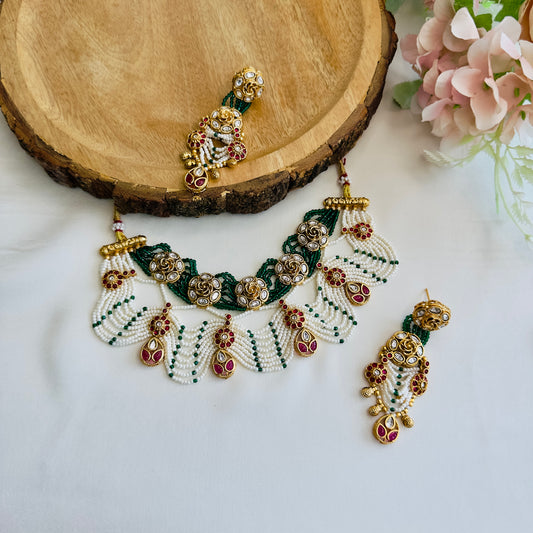 Green White Rajwadi Choker Set