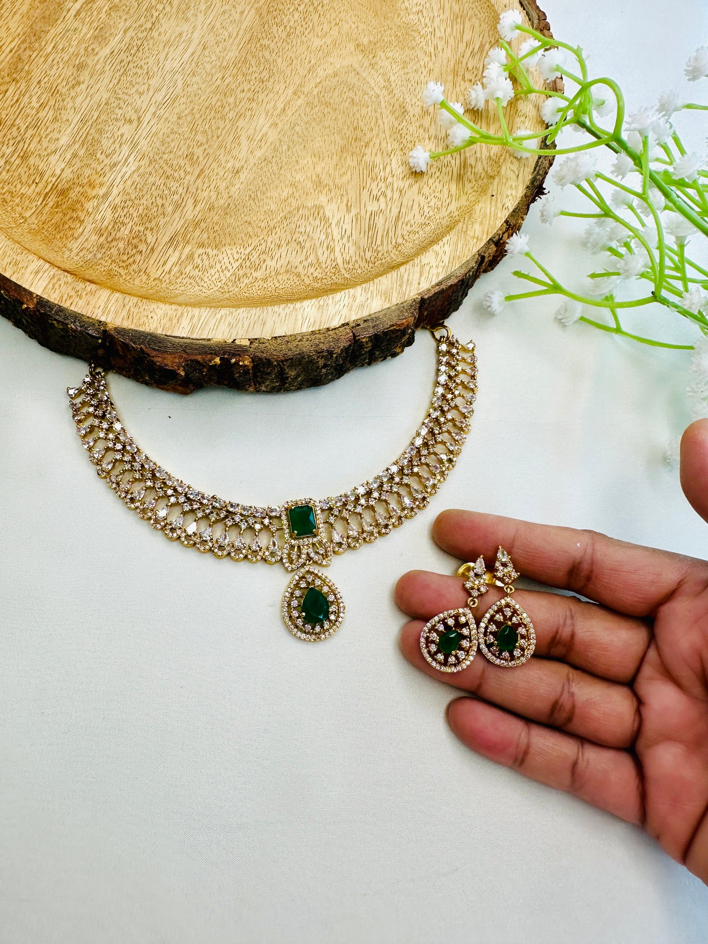Beautiful AD Temple Polish Necklace Set