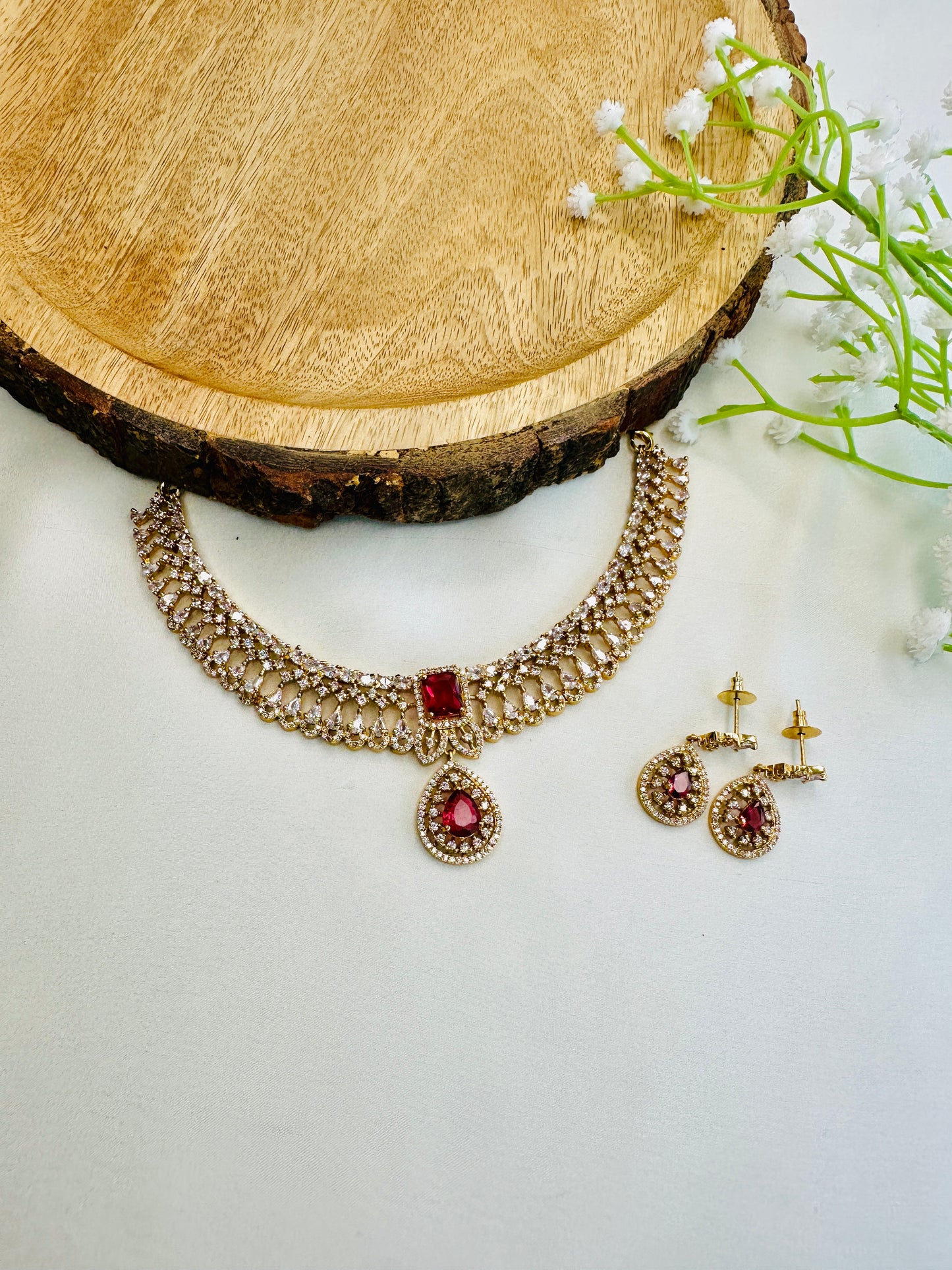 Beautiful AD Temple Polish Necklace Set