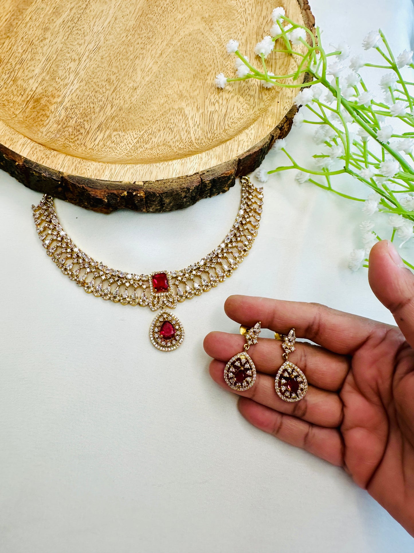 Beautiful AD Temple Polish Necklace Set