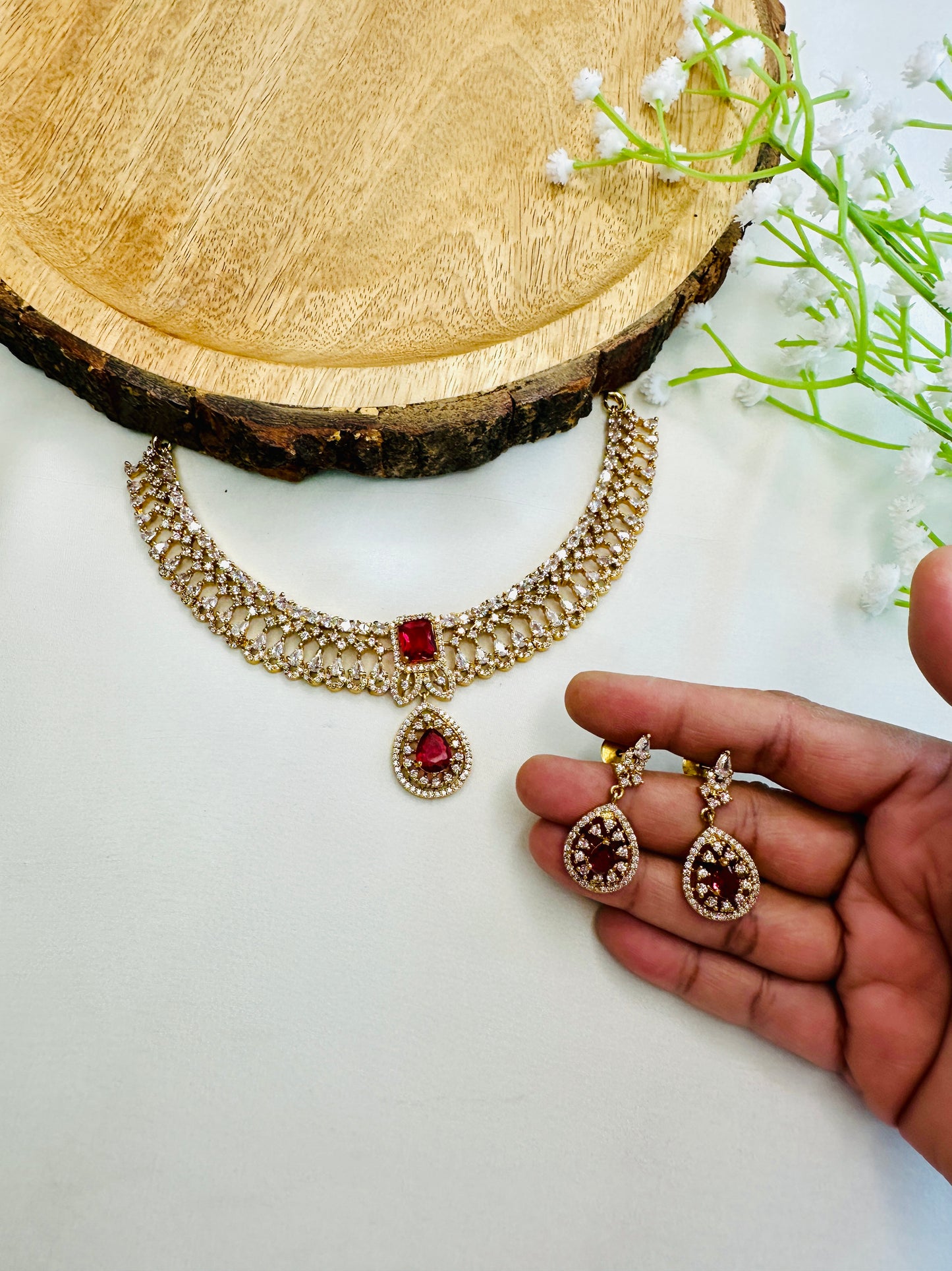 Beautiful AD Temple Polish Necklace Set