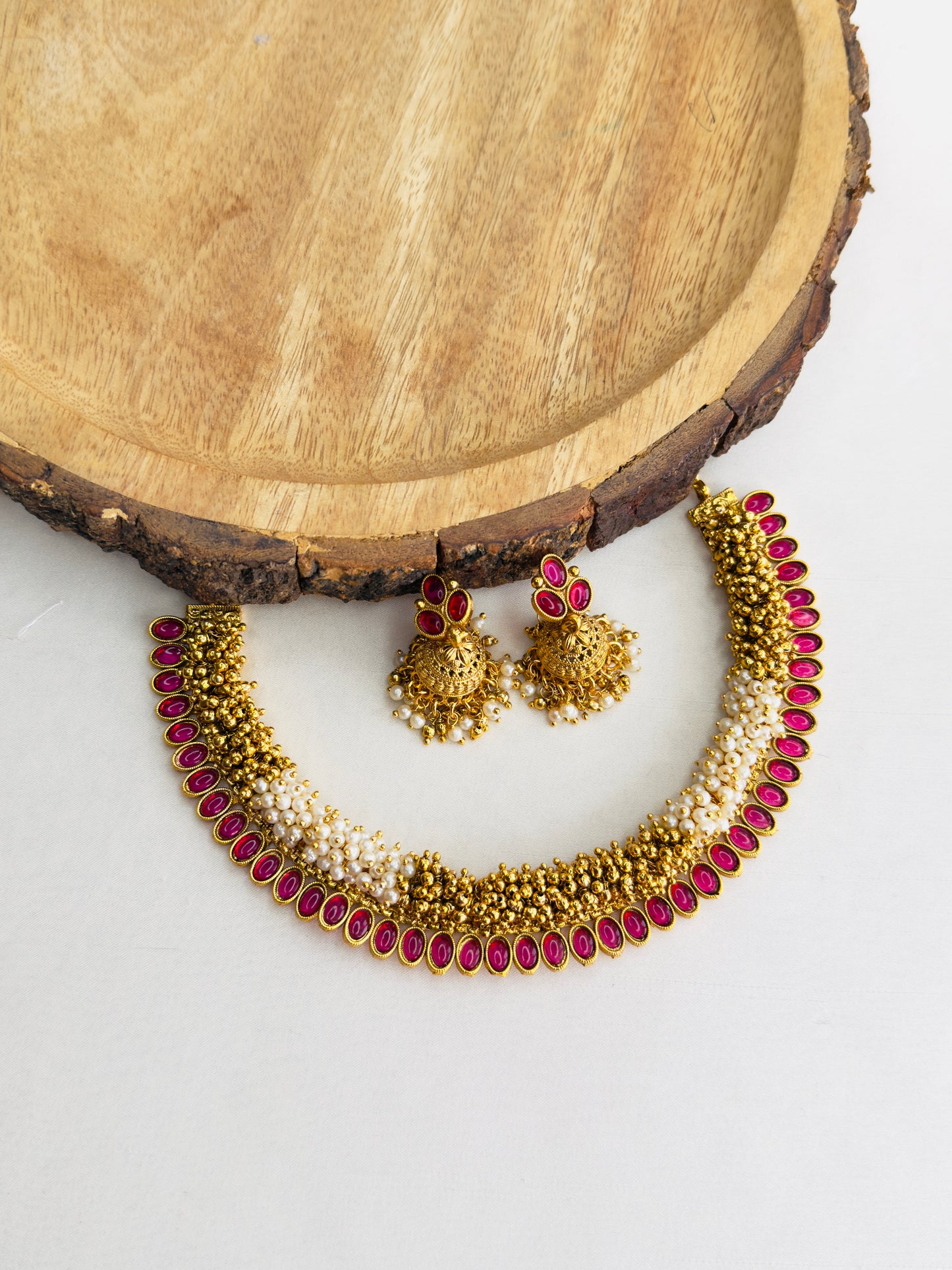 Golden Pearl Work Necklace Set