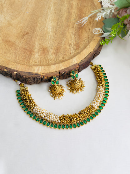 Golden Pearl Work Necklace Set