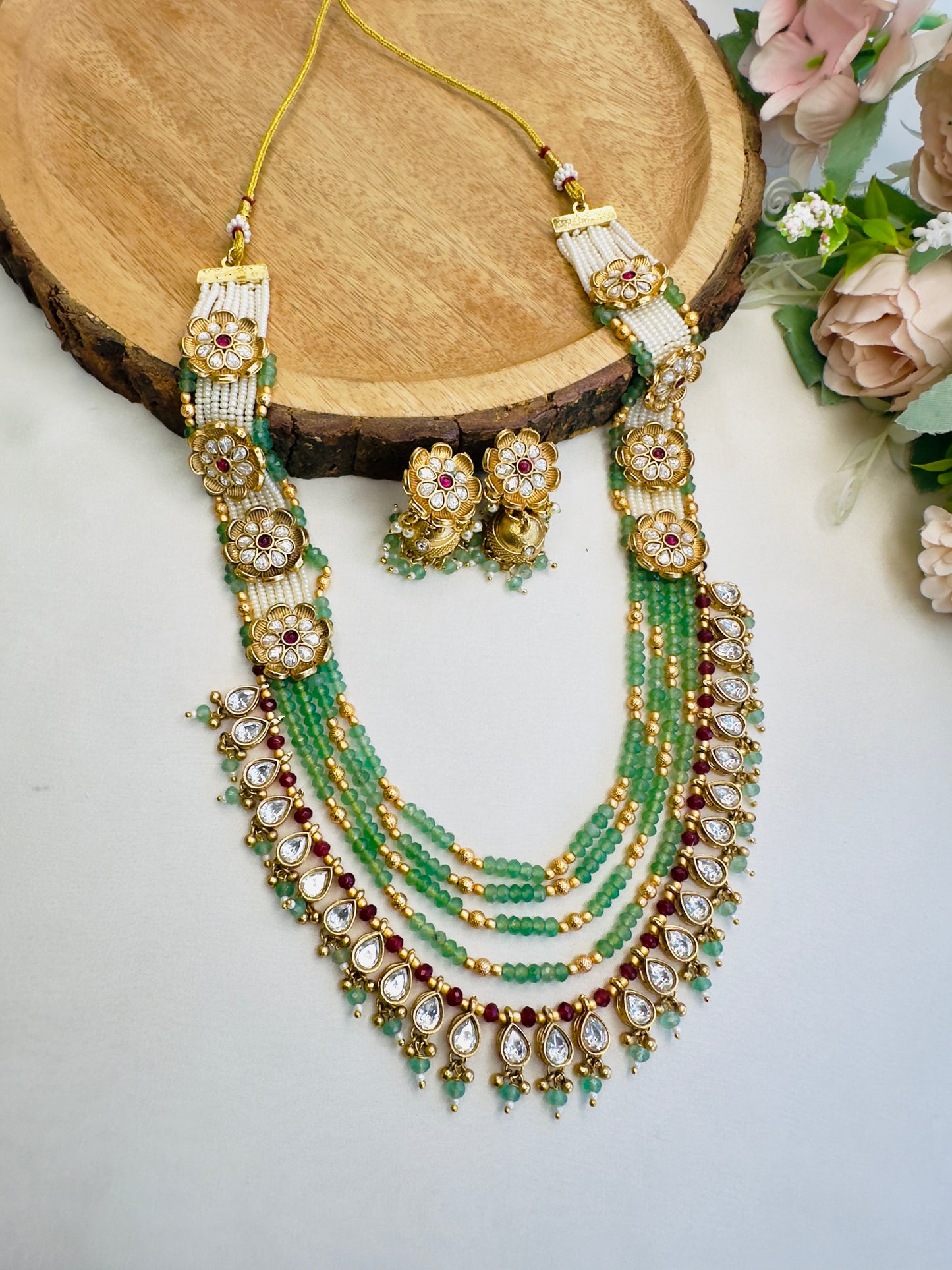 Layered Flower Long Necklace Set