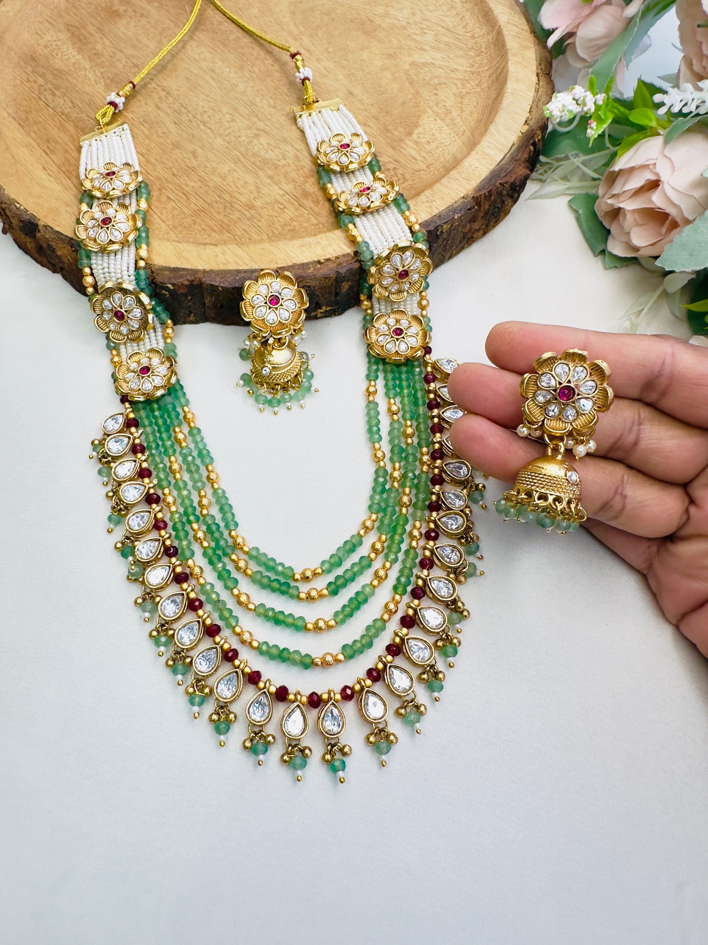 Layered Flower Long Necklace Set