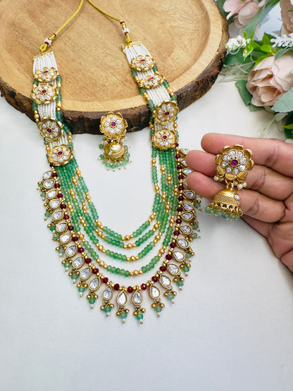 Layered Flower Long Necklace Set