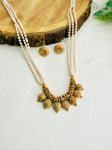 Three Layer Pearl Mala Necklace Set