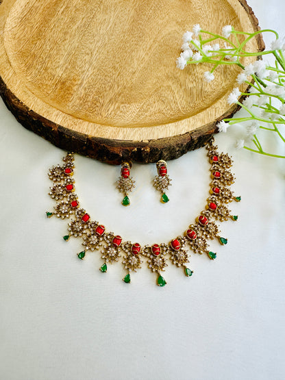 Coral Green Necklace Set