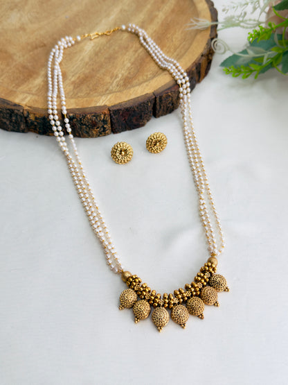 Three Layer Pearl Mala Necklace Set