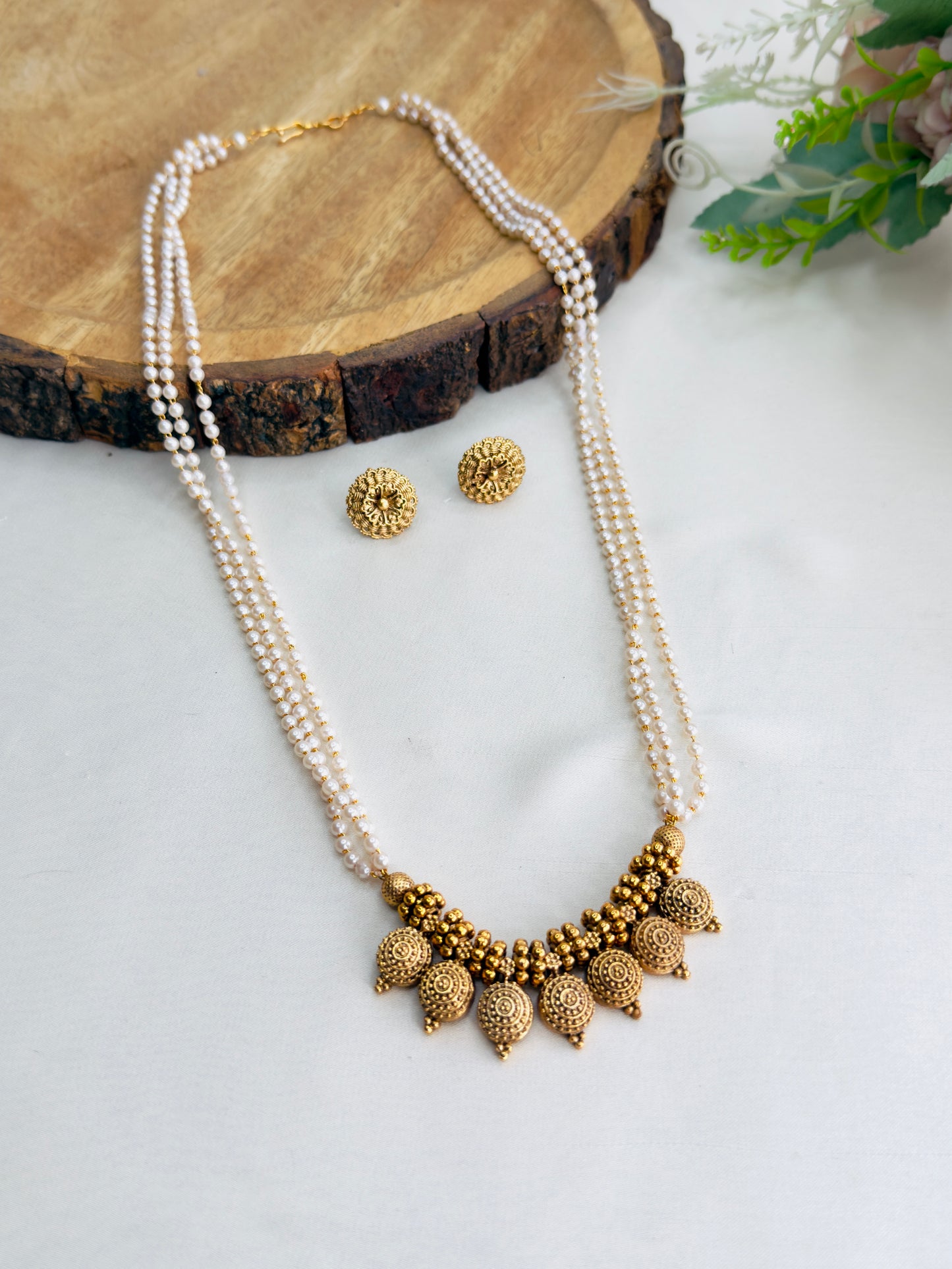 Three Layer Pearl Mala Necklace Set