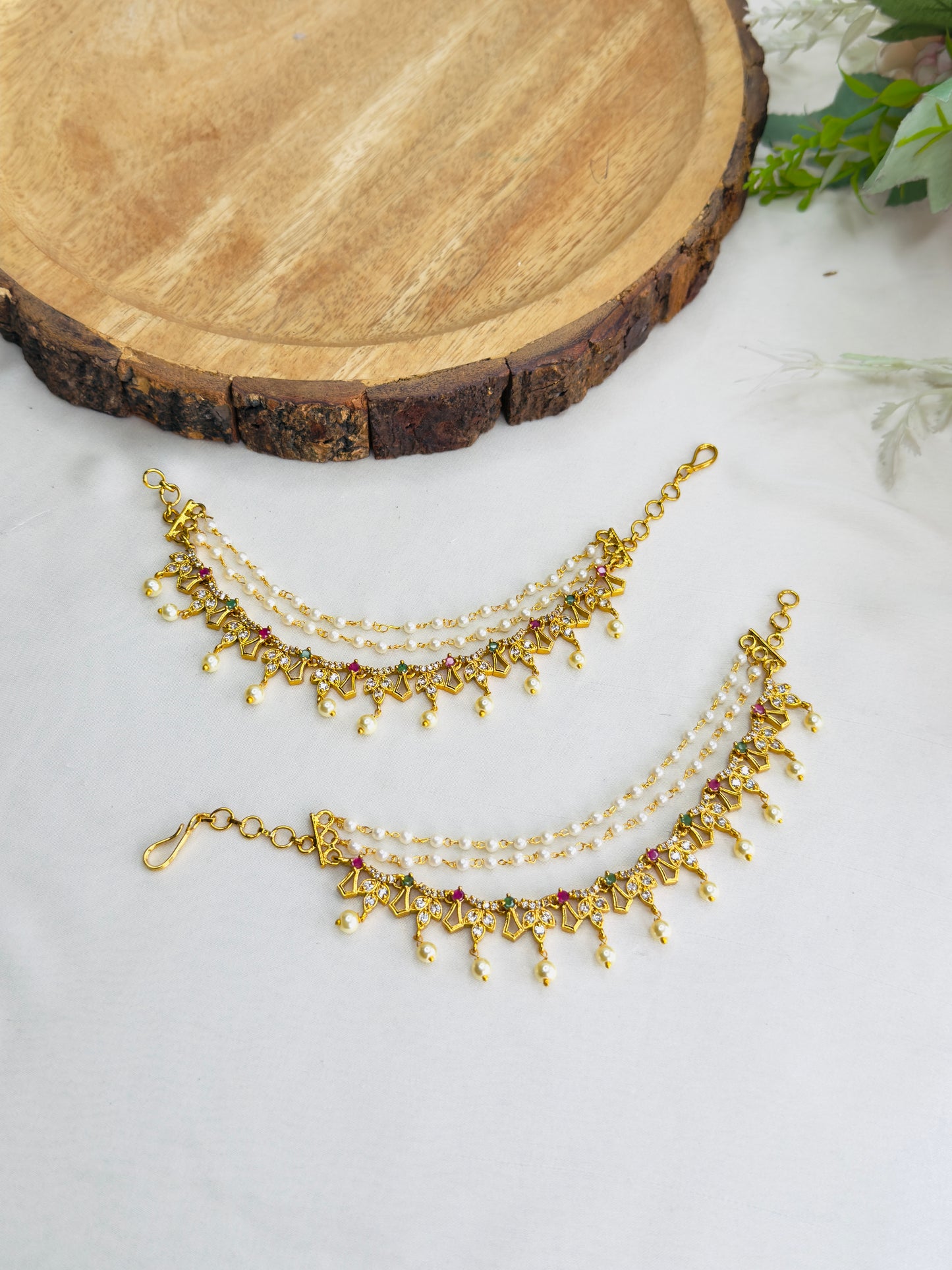 Three layer Pearl AD Ear chain