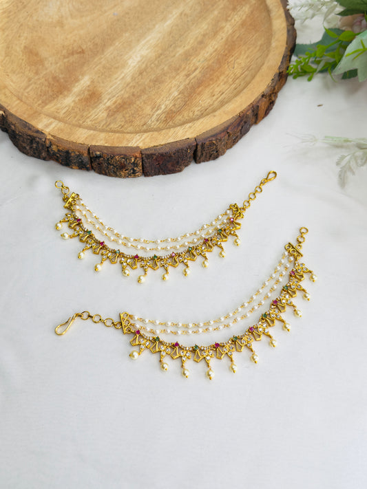 Three layer Pearl AD Ear chain