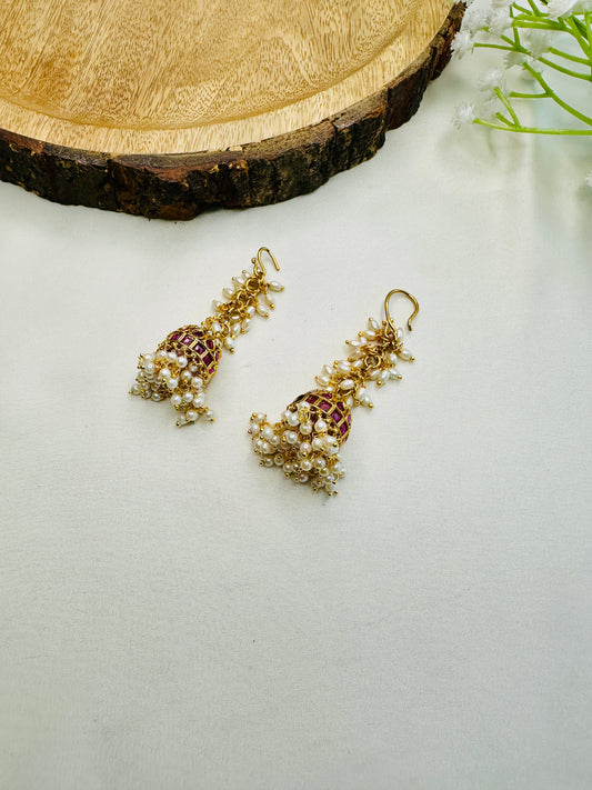 Rice Pearl Ruby Kemp Jhumki