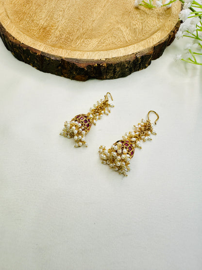 Rice Pearl Ruby Kemp Jhumki