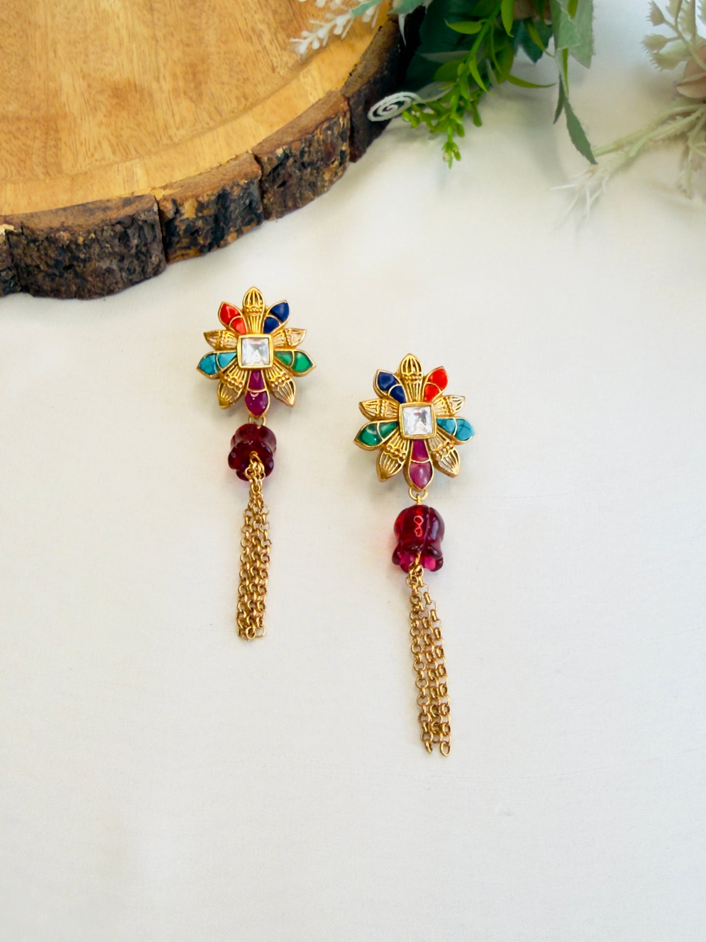 Multicolor Moissanite Aamrapali Earrings