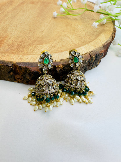 AD Antique Polish Jhumki Earrings