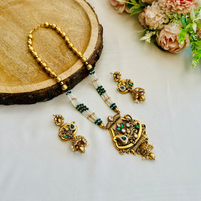 Gold Look alike Green Necklace Set