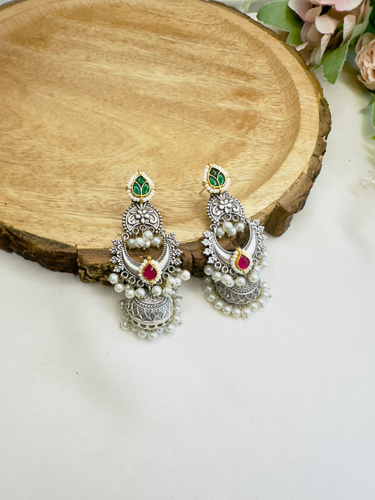 Pachi Kundan Silver Replica Mid Length Jhumka