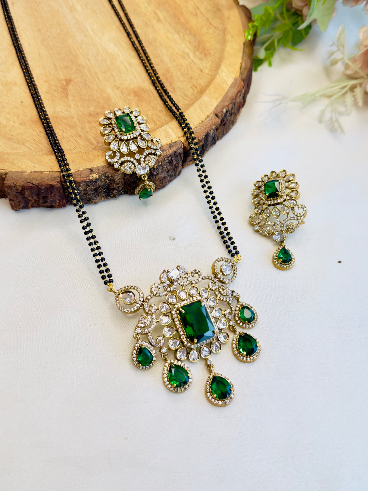 Green Hydro stone Magalsutra Set