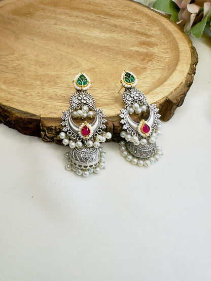 Pachi Kundan Silver Replica Mid Length Jhumka