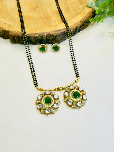 Green Round Pendant Magalsutra Set